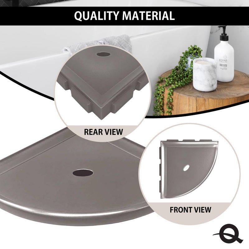 Questech 8" Corner Shower Shelf - Lugged for New Construction, Shower Organizer for Tiled Walls, Corner Caddy Soap Dish Bathroom Storage, Metro Lugged, Brushed Nickel Finish - Image 2